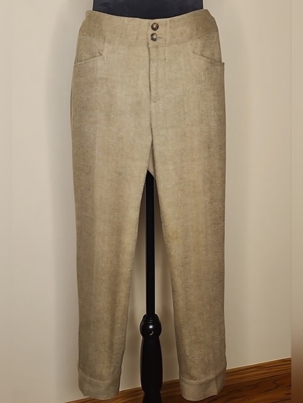 ZARA Wool Blend Herringbone Cropped Pants Women Size 6 Brown Taupe Trouser
